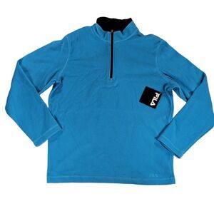 Fila Fleece Pullover Sweater Mens Size L Blue 1/2 Zip Mock Neck Polyester